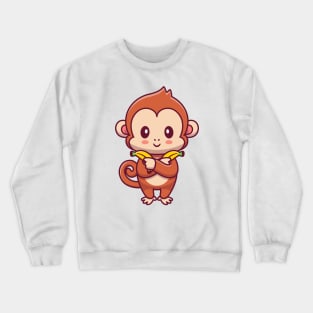 Cute Monkey Holding Banana Crewneck Sweatshirt